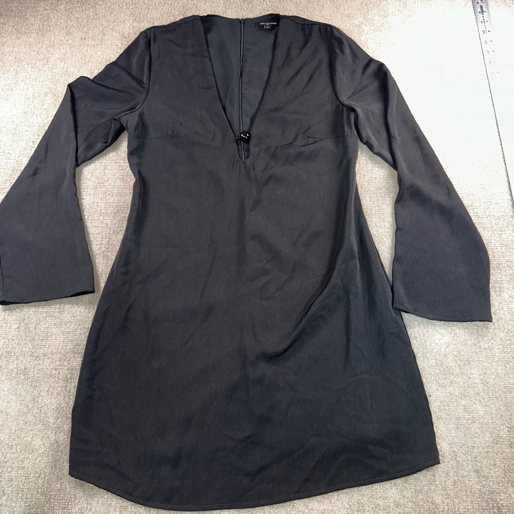 Area Stars Womens Black Long Sleeve Deep V-Neck Mini Dress Small A-Line Party